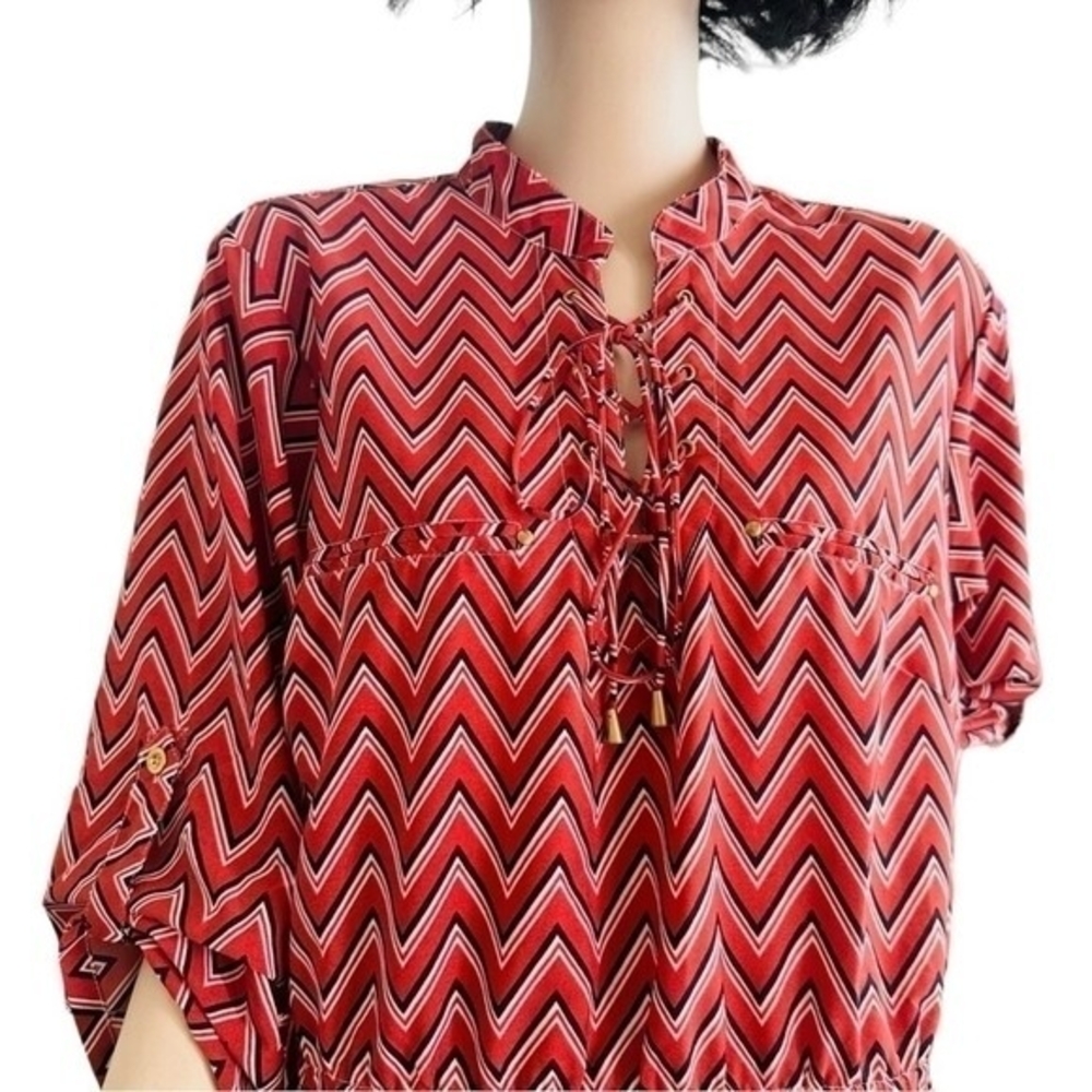 Women Dress Speed Control NY Chevron Print Dress Tassel Front Sheath Midi Dress - Picture 9 of 12